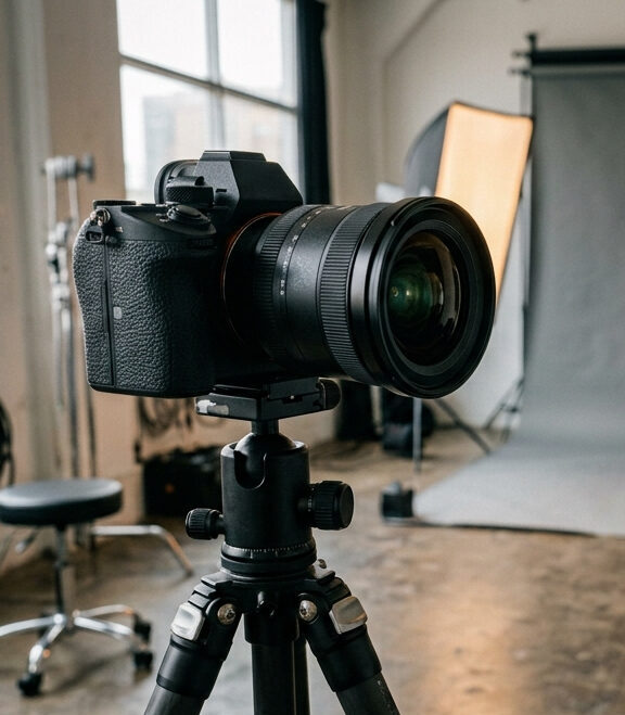 Cámara en estudio de fotógrafo corporativo en Barcelona